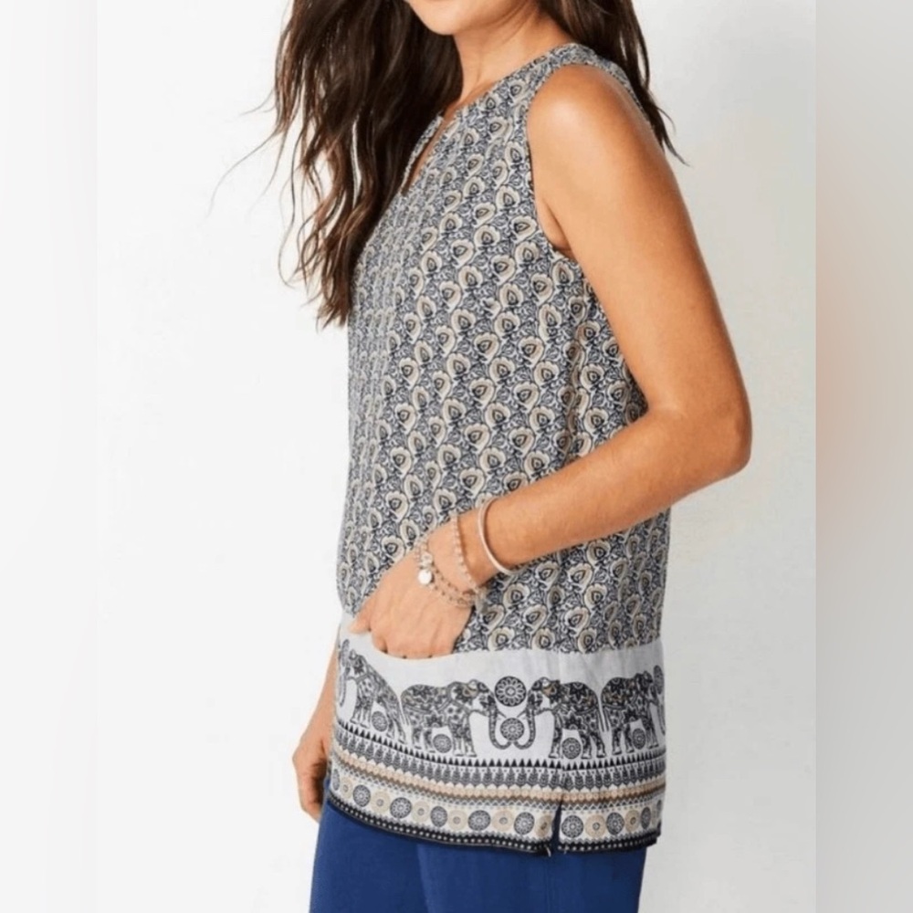 J. Jill Love Linen Women’s Elephant Print Sleeveless Tunic Top – Size S - Picture 2 of 16